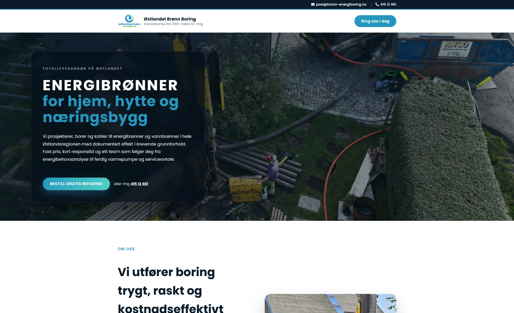 Borerigg i arbeid for Østlandet Brønnboring