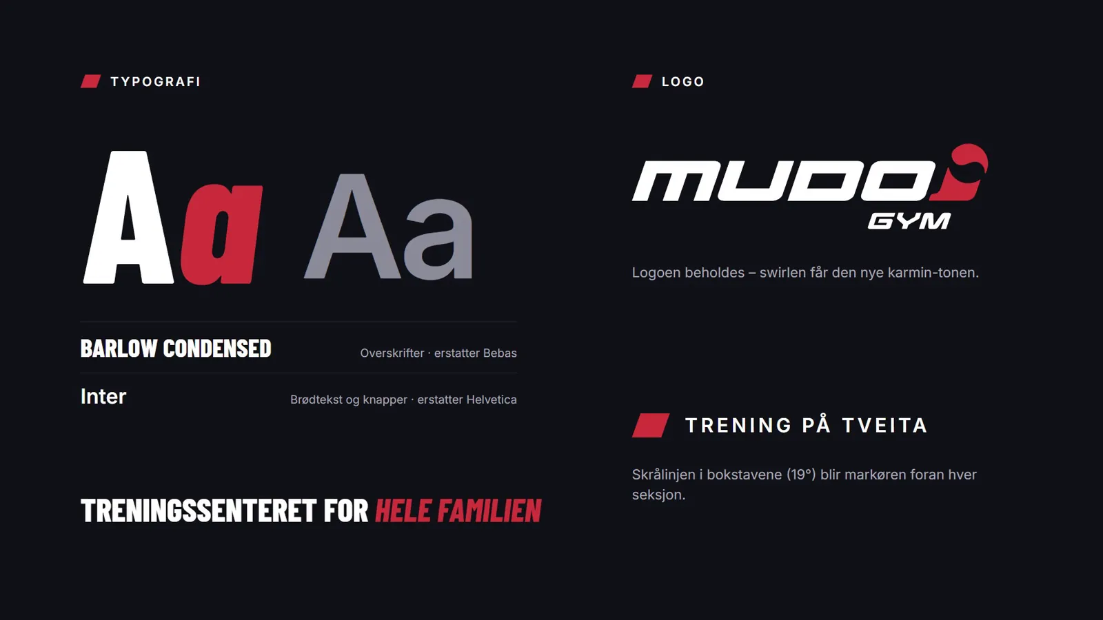 Typografi og logo: Barlow Condensed, Inter og MUDO-logoen