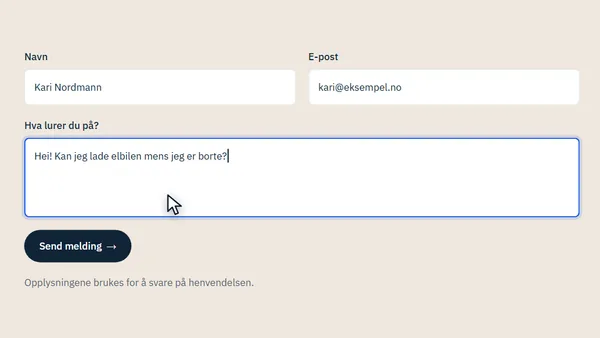 Kontaktskjemaet med feltene navn, e-post og melding